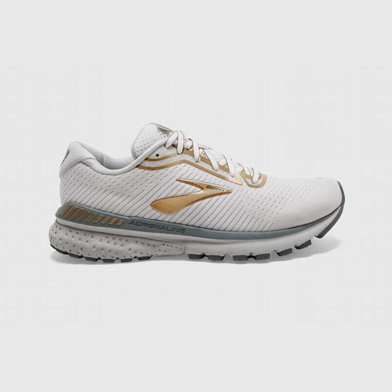 Brooks Adrenaline Gts 20 Womens Road Running Shoes - White/Gold/Grey - Philippines (215096EGF)